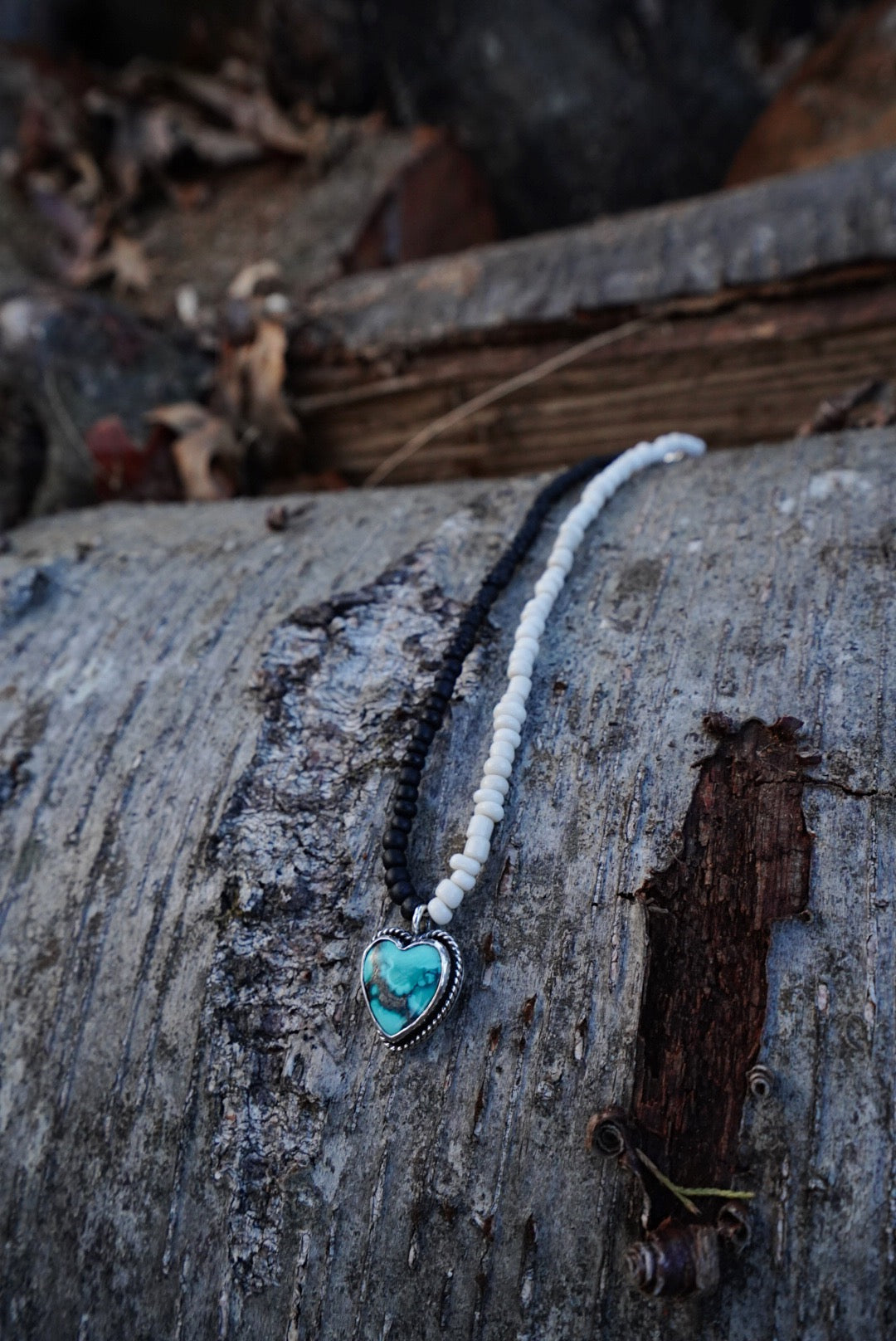 Beaded Hubei Turquoise Heart Necklace