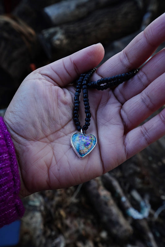 Beaded Sterling Opal Heart Necklace