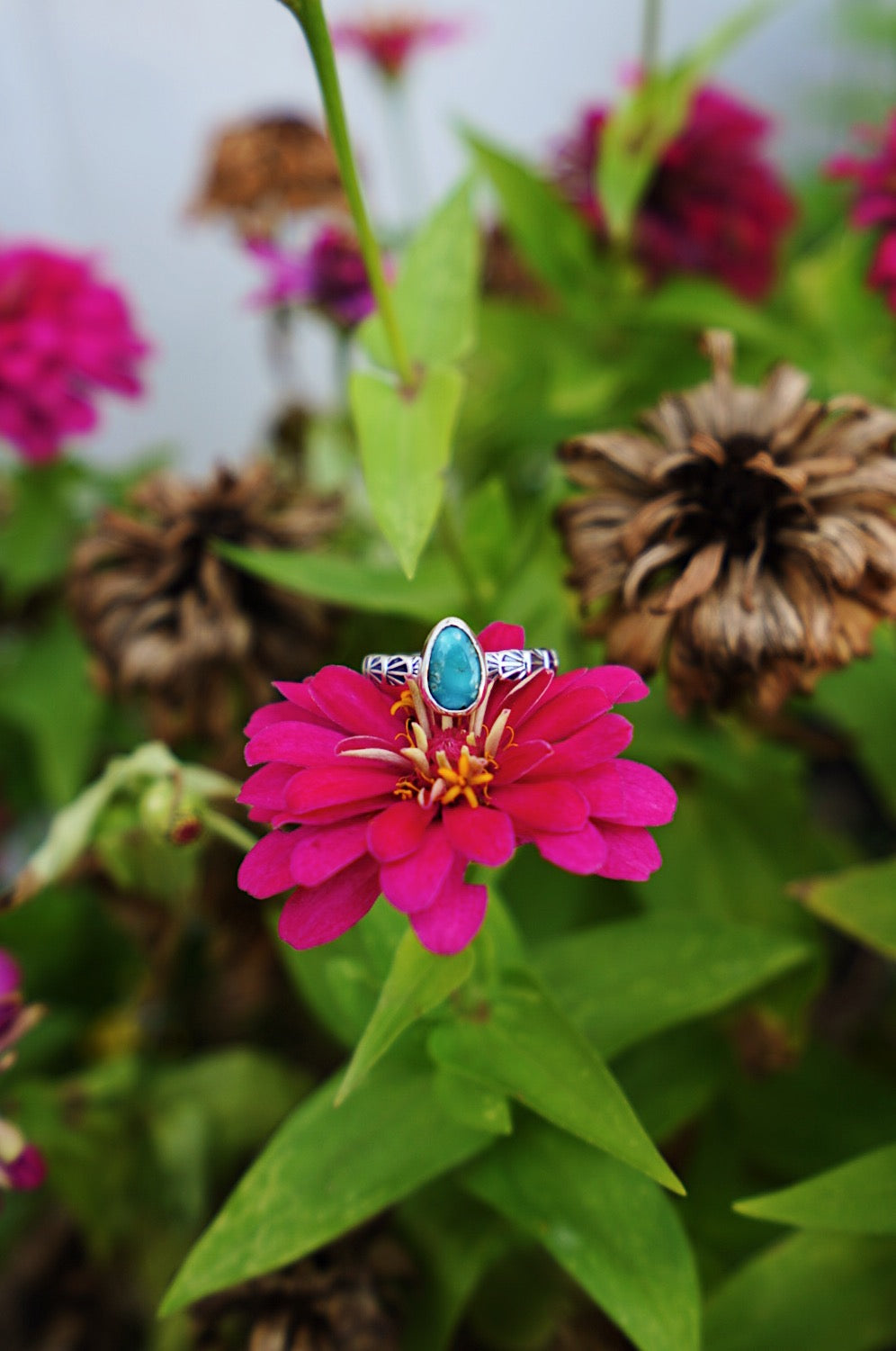 White Water Turquoise Stacker Ring - Size 10 3/4