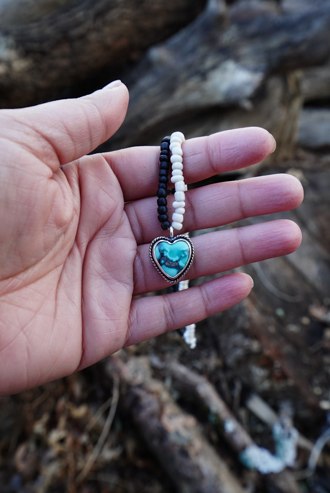 Beaded Hubei Turquoise Heart Necklace