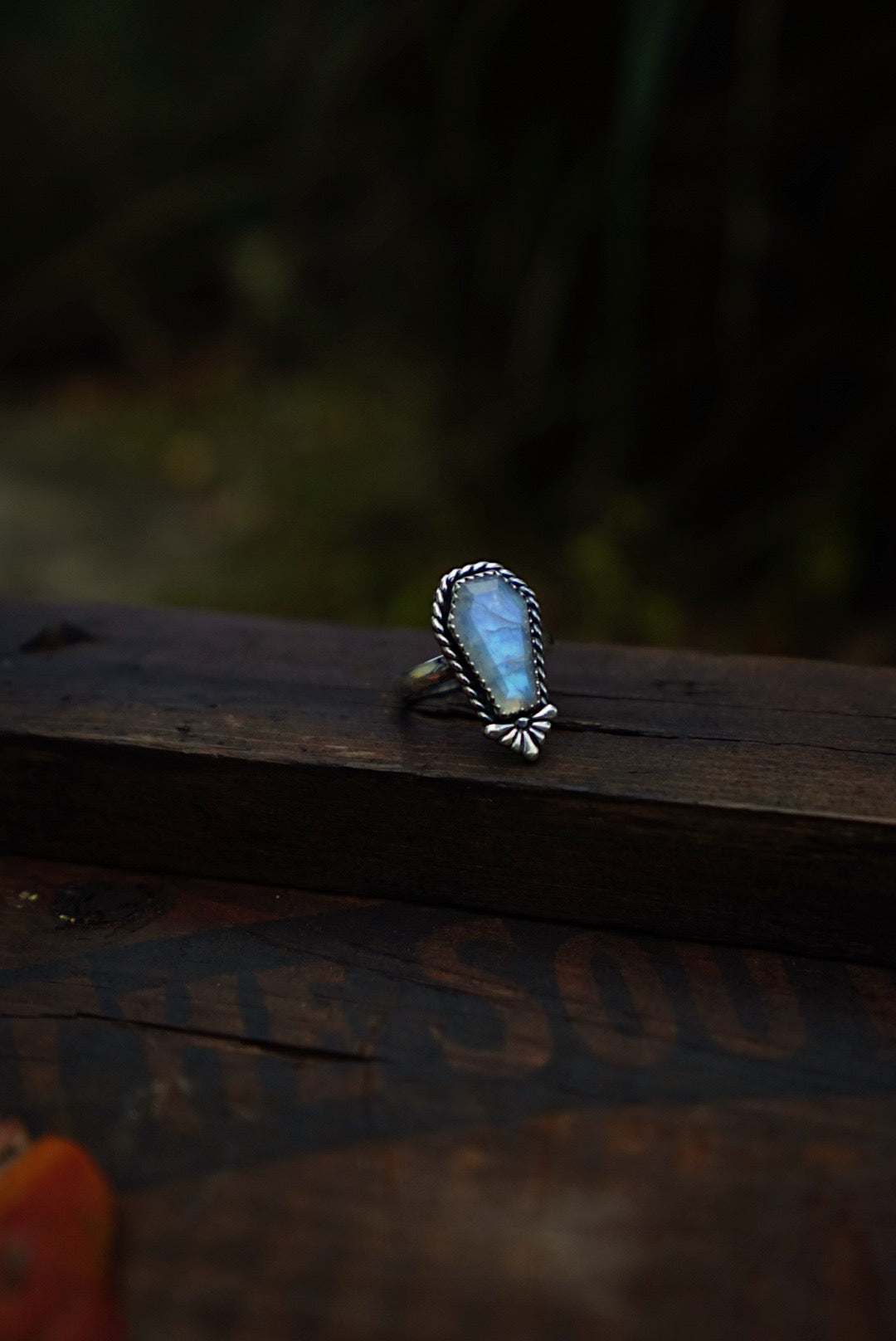 Moonstone Coffin Ring - Size 8 3/4