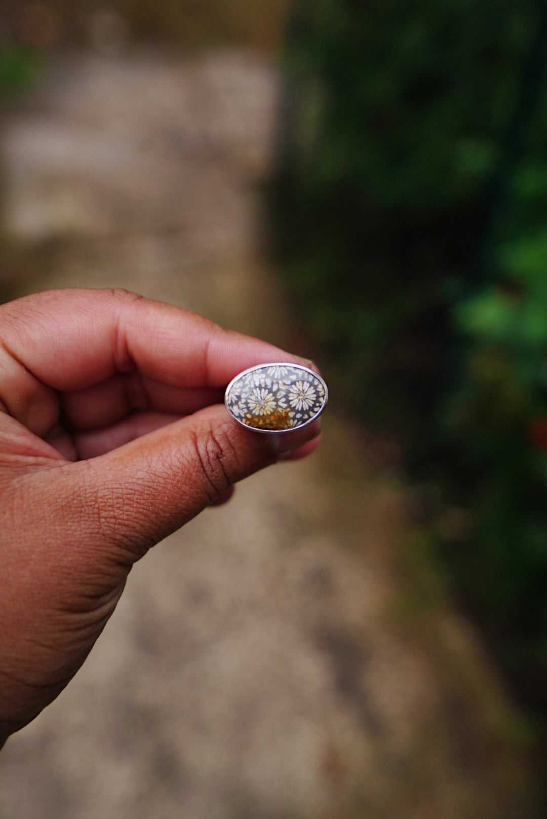 Rustic Fossil Coral Ring - Size 7.25