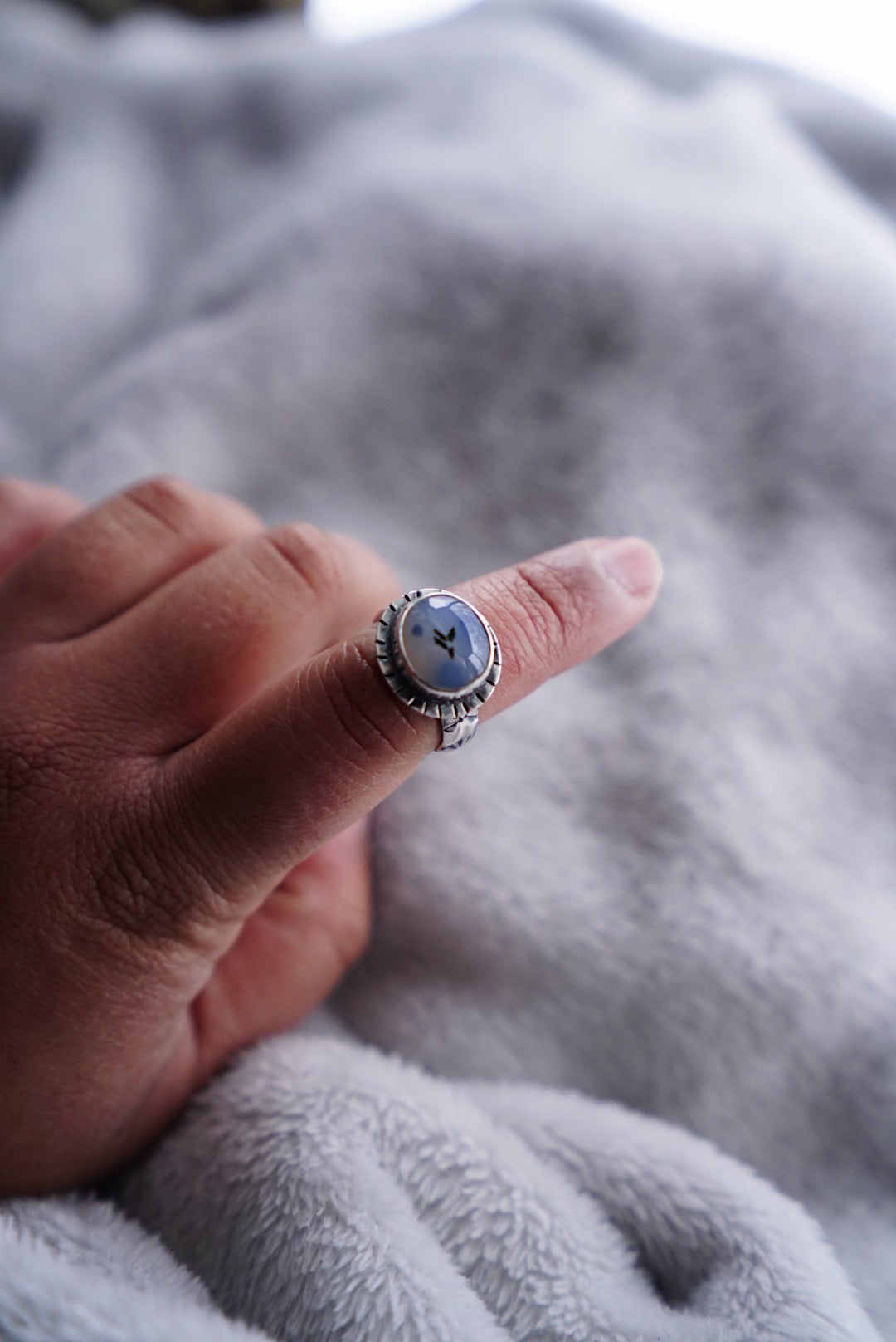 Winter Flight - Montana Agate Ring Sz 6 1/4