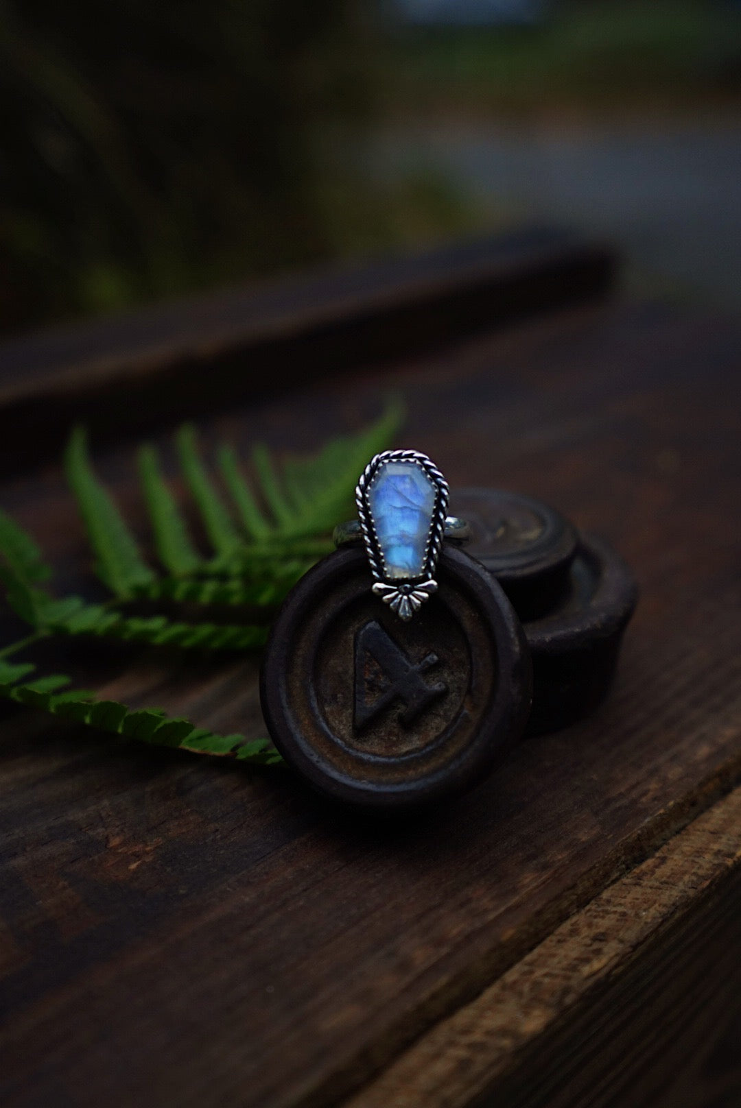 Moonstone Coffin Ring - Size 8 3/4