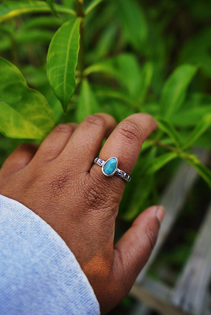 White Water Turquoise Stacker Ring - Size 10 3/4