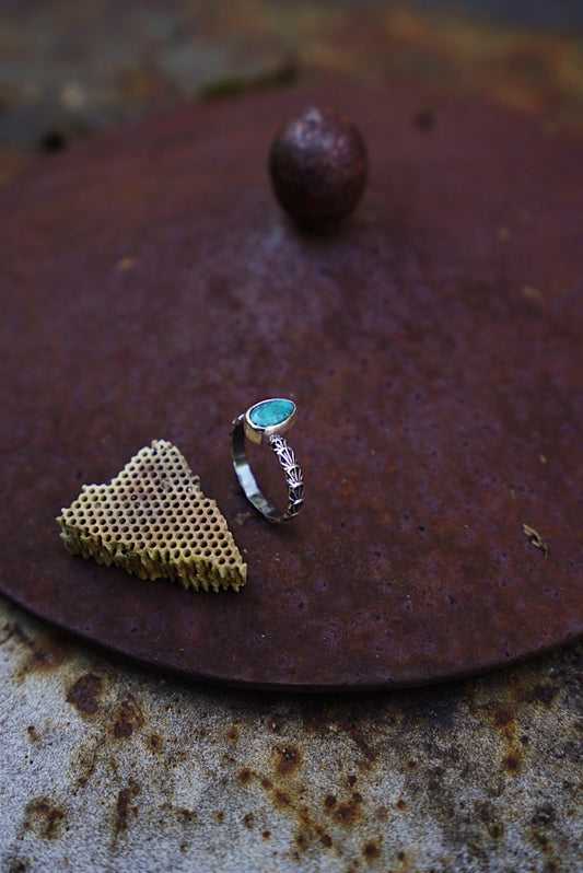 White Water Turquoise Stacker Ring - Size 10 3/4
