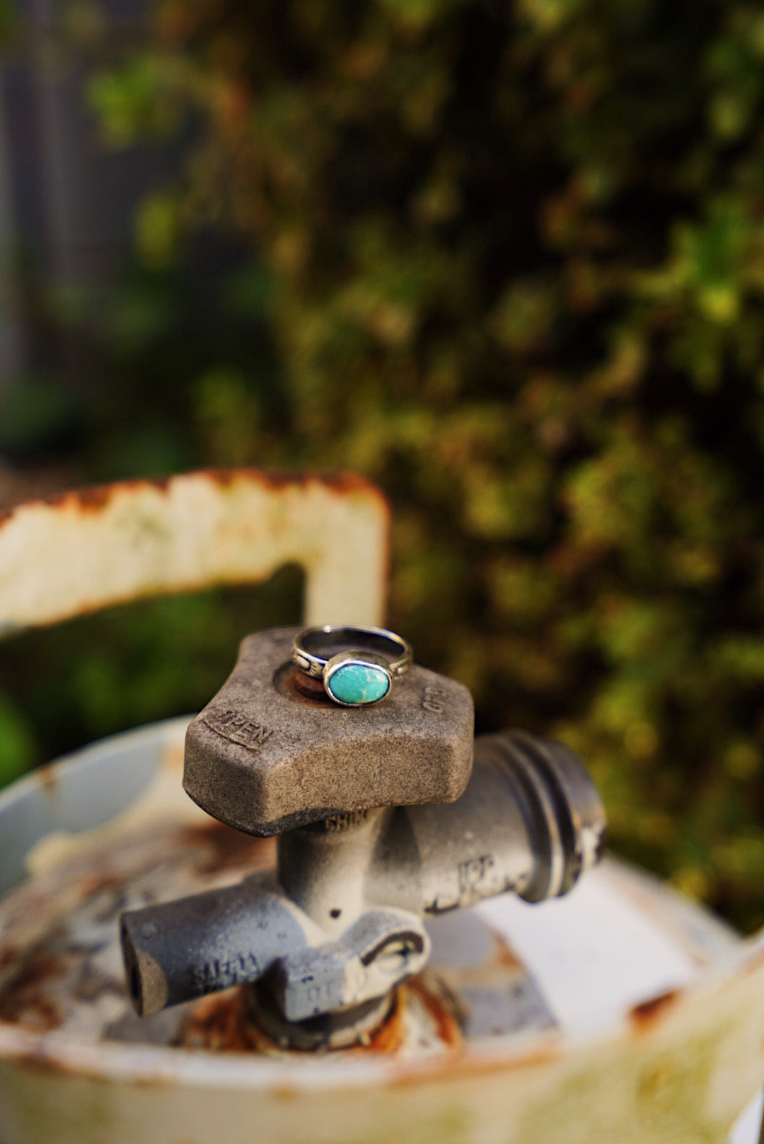 White Water Turquoise Stacker Ring - Size 7
