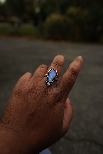 Moonstone Coffin Ring - Size 8 3/4