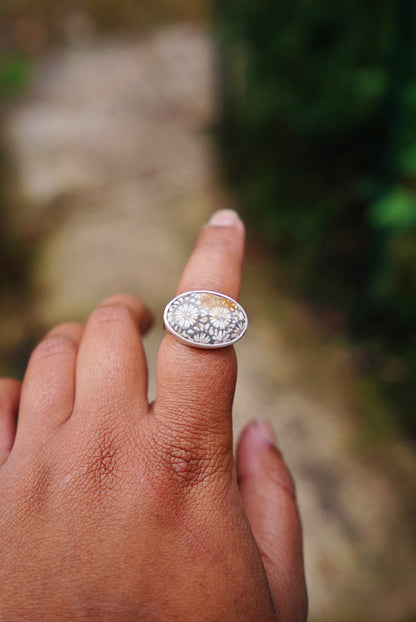 Rustic Fossil Coral Ring - Size 7.25