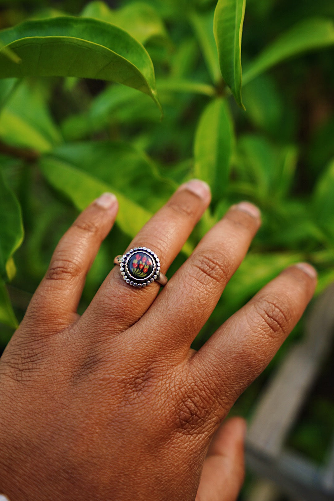 Porcelain Flower Ring - Size 7