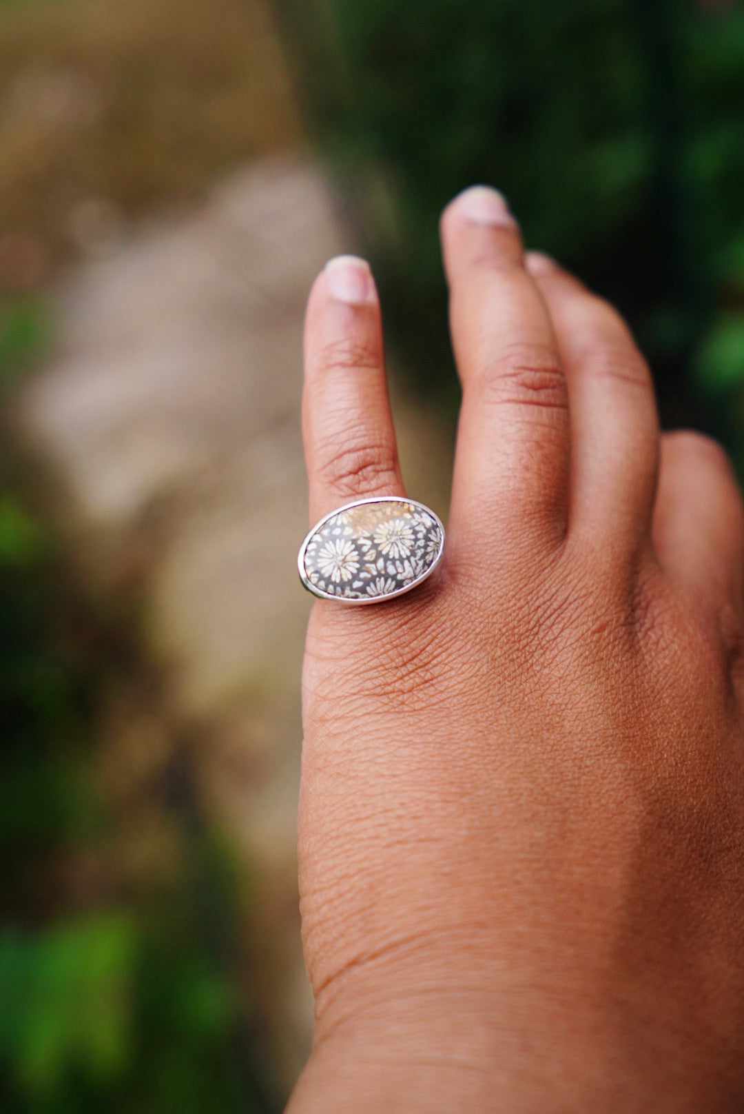 Rustic Fossil Coral Ring - Size 7.25