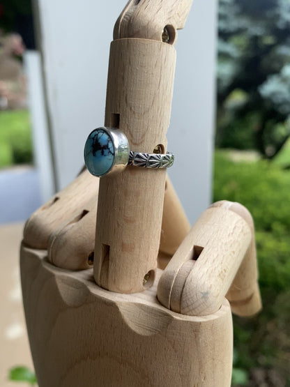 Golden Hills Turquoise - Stamped Sunrise Ring Size 7 1/4